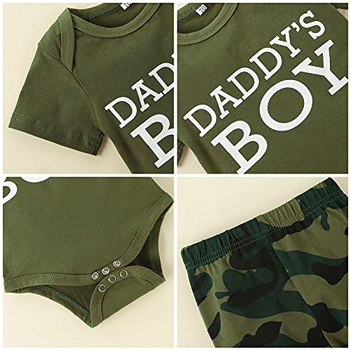 Conjunto de Ropa para Recién Nacido Bebé Traje de Camouflaje de 3 Piezas de Verano para Fotografía Letra Impresa Body de Manga Corta Algodón Pantalón de Camuflaje avec Sombrero Camuflaje 0-3 Meses