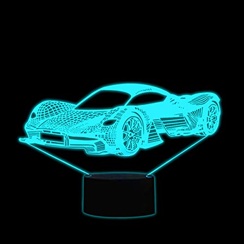 Coolzon Lámpara 3D Ilusión Luz Nocturna LED para Bebe Infantil Niños, Luz de Noche Lampara 3d de Noche 7 Colores Cambio Deco Lámpara de Escritorio Táctil con Cable USB, Coche