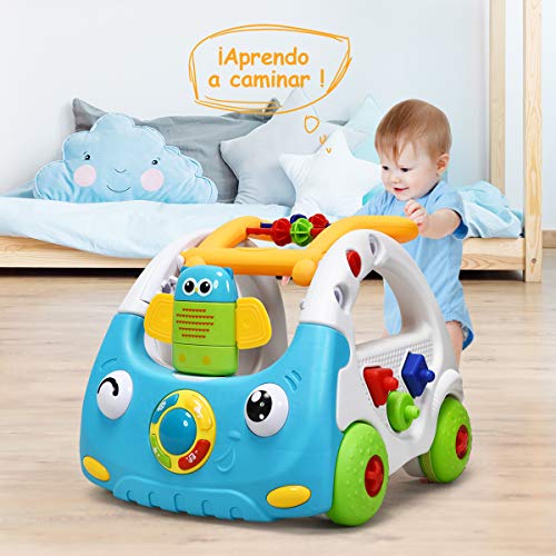 COSTWAY 3 en 1 Andador para Bebé con Música y Luces Altura Ajustable Correpasillos para Niños de 6 a 36 Meses (Azul)