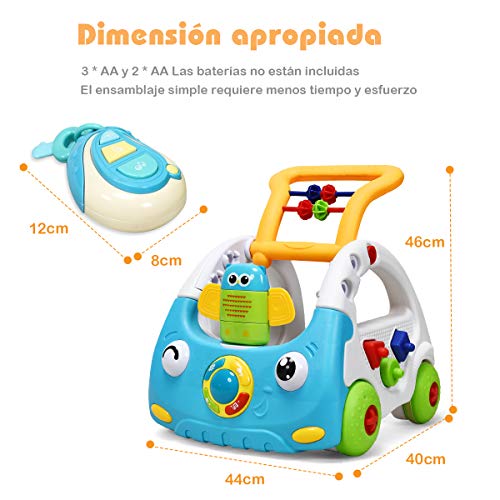 COSTWAY 3 en 1 Andador para Bebé con Música y Luces Altura Ajustable Correpasillos para Niños de 6 a 36 Meses (Azul)