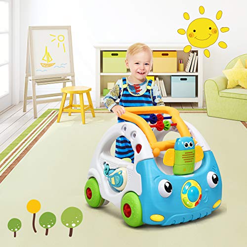 COSTWAY 3 en 1 Andador para Bebé con Música y Luces Altura Ajustable Correpasillos para Niños de 6 a 36 Meses (Azul)