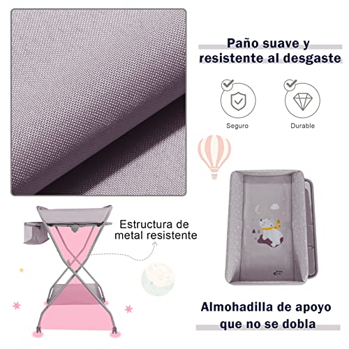 COSTWAY Cambiador para Niños, Cubículo Plegable Cambio Pañal para Niños con Cesta Amplia y Repisa para el Esencial, Organizador Habitación del Bebé con Ruedas Bloqueables y Porta Ropa (gris)