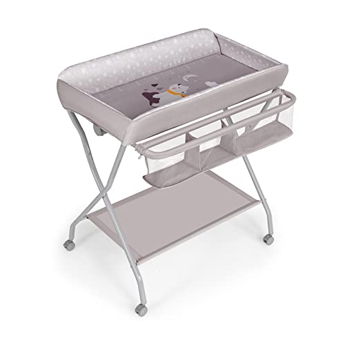 COSTWAY Cambiador para Niños, Cubículo Plegable Cambio Pañal para Niños con Cesta Amplia y Repisa para el Esencial, Organizador Habitación del Bebé con Ruedas Bloqueables y Porta Ropa (gris)