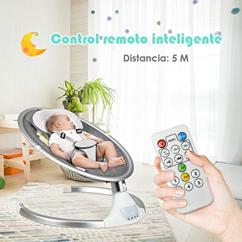 COSTWAY Hamaca para Bebé Silla Mecedora Eléctrica para Niños con 5 Amplitudes/Música/Bluetooth/Cinturón de Seguridad/Techo Removible y Mosquitera (Gris)