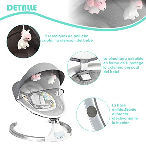 COSTWAY Hamaca para Bebé Silla Mecedora Eléctrica para Niños con 5 Amplitudes/Música/Bluetooth/Cinturón de Seguridad/Techo Removible y Mosquitera (Gris)