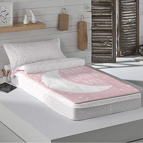 COTTON ARTean Saco nordico SIN Relleno Moon Pink Cama 90 x 190. Saco Unido a la Bajera con Cremallera.