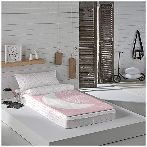 COTTON ARTean Saco nordico SIN Relleno Moon Pink Cama 90 x 190. Saco Unido a la Bajera con Cremallera.