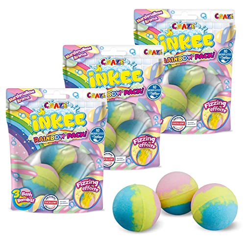 CRAZE- Pack 9 Bombas Infantil Arcoiris Perfumadas Efecto Efervescente. Lote 9 Sales de Baño Espumosas Multi Color para Bañera o Piscina de Niños con Olor a Nubes de Azúcar, Multicolor (30448)