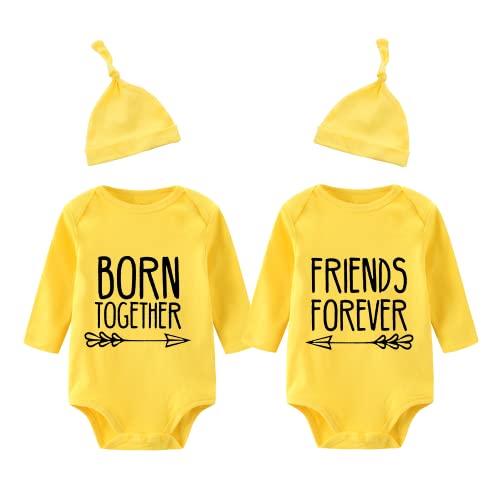 culbutomind Baby Twins Body Best Friends Forever Baby Twin Set Amigos Divertidos Gemelos a juego, Amarillo Bf Largo, 1 mes