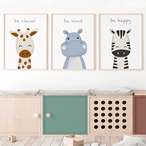 danhol® Cuadros Infantiles para Habitación Niño y Niña A4 - Set 3 Laminas Infantiles Animales, Cuadros para Bebes, Decoración Habitación Bebe