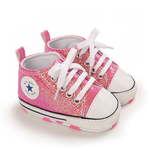 DEBAIJIA Bebé Primeros Pasos Zapatos 0-6M Niños Suave Suela Antideslizante Ligero Slip-on Zapatillas 17 EU Rosa Rojo (Tamaño Etiqueta-1)