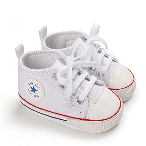 DEBAIJIA Bebé Primeros Pasos Zapatos de Lona 6-12M Niños Alpargata Suave Antideslizante Ligero Slip-on 18 EU Blanco Rojo (Tamaño Etiqueta-2)