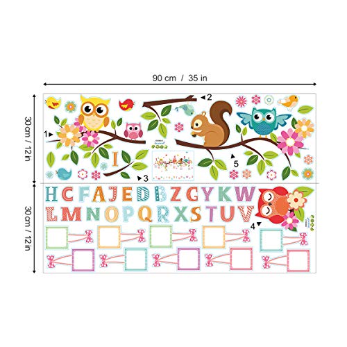 decalmile Pegatinas de Pared Búho Arboles Rama Vinilos Decorativos Animales Alfabeto Letras ABC Adhesivos Pared Infantiles Habitación Niños Bebés