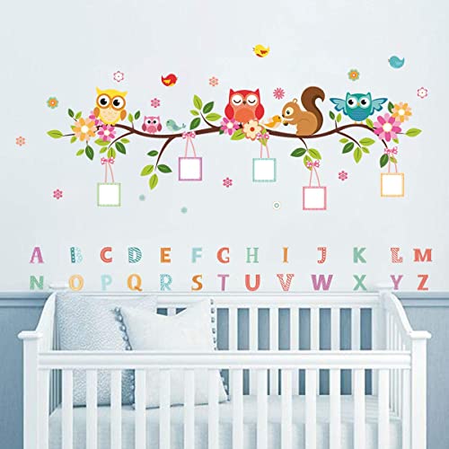 decalmile Pegatinas de Pared Búho Arboles Rama Vinilos Decorativos Animales Alfabeto Letras ABC Adhesivos Pared Infantiles Habitación Niños Bebés