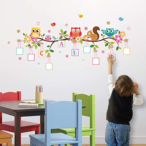 decalmile Pegatinas de Pared Búho Arboles Rama Vinilos Decorativos Animales Alfabeto Letras ABC Adhesivos Pared Infantiles Habitación Niños Bebés