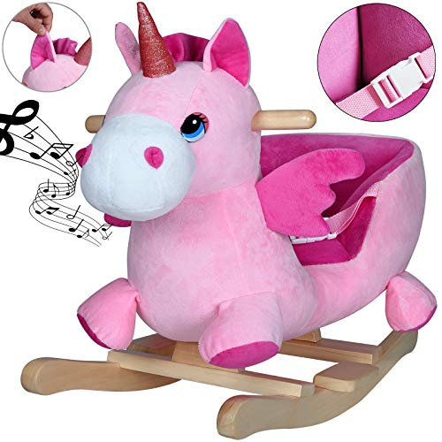 Deuba Peluche Balancín para Niños Unicornio Mecedor Rosa con Sonido y Cinturón de Seguridad Juguete Bebé