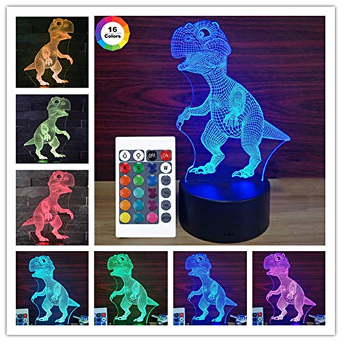 Dinosaurio Luz Nocturna Infantil, Juguete Dinosaurio para Chicos, Lámpara de Noche 3D de 16 Colores con Control Remoto, Regalos de Cumpleaños para Niños y Adultos