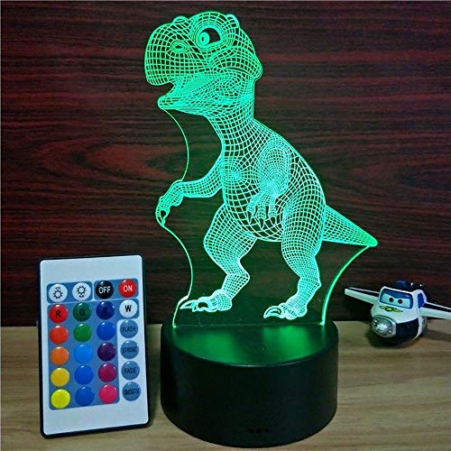 Dinosaurio Luz Nocturna Infantil, Juguete Dinosaurio para Chicos, Lámpara de Noche 3D de 16 Colores con Control Remoto, Regalos de Cumpleaños para Niños y Adultos