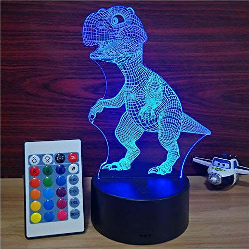 Dinosaurio Luz Nocturna Infantil, Juguete Dinosaurio para Chicos, Lámpara de Noche 3D de 16 Colores con Control Remoto, Regalos de Cumpleaños para Niños y Adultos