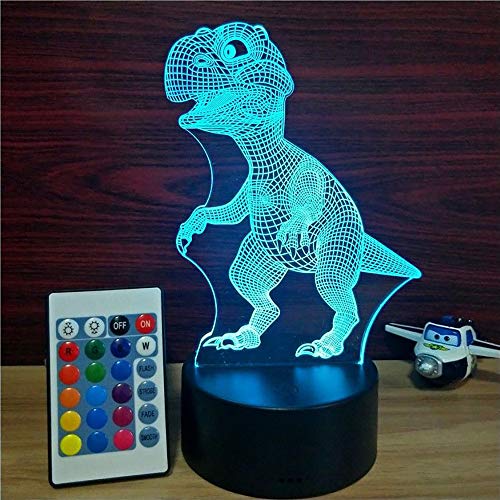 Dinosaurio Luz Nocturna Infantil, Juguete Dinosaurio para Chicos, Lámpara de Noche 3D de 16 Colores con Control Remoto, Regalos de Cumpleaños para Niños y Adultos