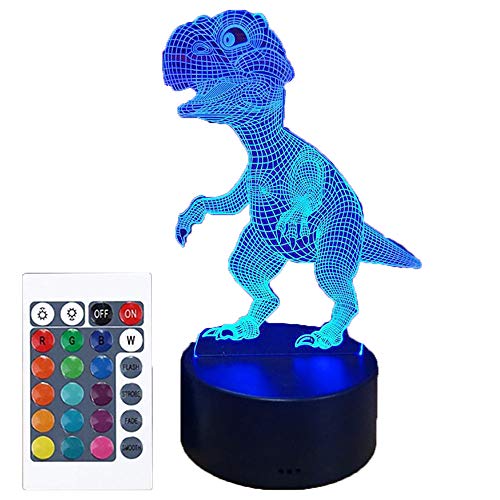 Dinosaurio Luz Nocturna Infantil, Juguete Dinosaurio para Chicos, Lámpara de Noche 3D de 16 Colores con Control Remoto, Regalos de Cumpleaños para Niños y Adultos