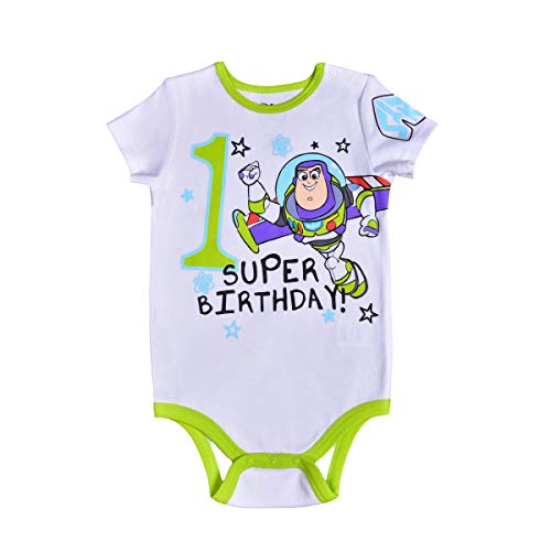 Disney Baby Boy's Toy Story Buzz Lightyear Short Sleeve 1st Birthday Bodysuit Onesie, Blue/White, 12 Months