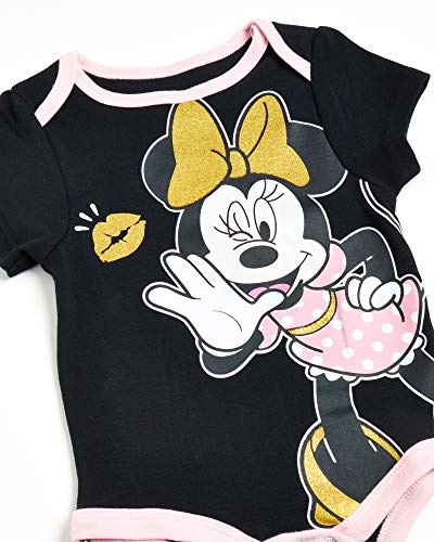 Disney Baby Girls 3 Piece Short Sleeve Bodysuits – Minnie, Ariel, Nemo, Pooh (Newborn/Infant), Size 6-9 Months, Minnie Black/Pink