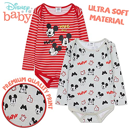 Disney Body Bebe Manga Larga de Mickey Mouse, Ropa Bebe 100% Algodón, Regalos Bebe Recien Nacido Pack de 3 (6-9 Meses, Multicolor)