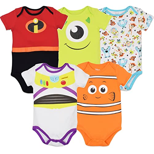 Disney Pixar Baby Boy Girl 5 Pack Bodysuits Nemo Buzz Incredibles Monsters Inc.