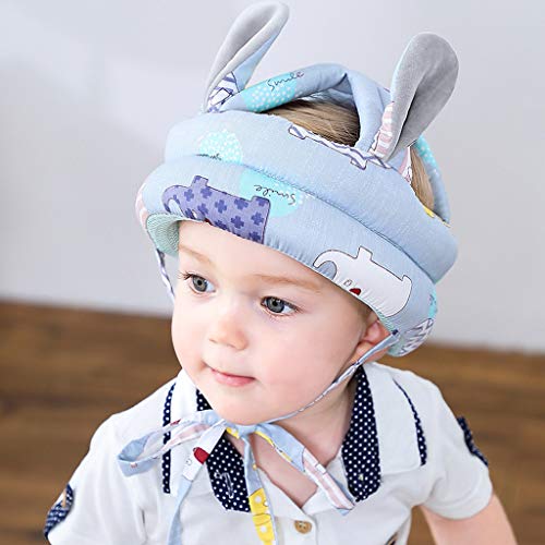 Djvn - Gorra de 1 pieza de algodón Toddler Infant Baby No Bump casco de seguridad, gorro, diseño de animal, gorro, gorro de 53 x 40 cm, 6 meses 5 años, color azul, rosa, morado y gris + azul opcional