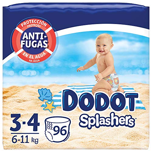 Dodot Pañales Bebé Bañador Splashers, Talla 3-4 (6-11 kg), 96 Pañales Desechables con Protección Anti-Fugas en el Agua