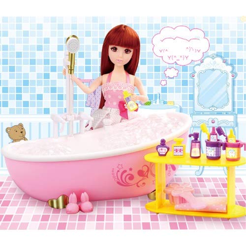 Doll Bathroom Set Children Girl Play House Bath Doll Toy Birthday Gift Rich Accessories Bathtub Automatic Water Outlet Portable Gift Box