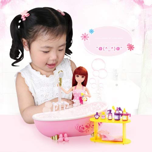 Doll Bathroom Set Children Girl Play House Bath Doll Toy Birthday Gift Rich Accessories Bathtub Automatic Water Outlet Portable Gift Box