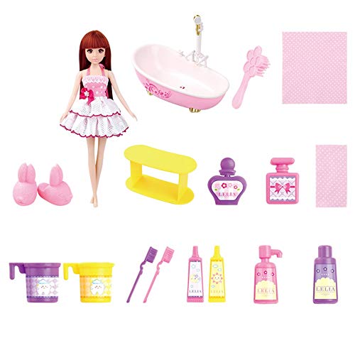 Doll Bathroom Set Children Girl Play House Bath Doll Toy Birthday Gift Rich Accessories Bathtub Automatic Water Outlet Portable Gift Box