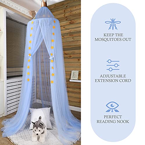 Dosel de Cama para Niños Bebés, Dosel de Princesa de Corona Tienda de Red Mosquito de Estrellas de Cúpula Redonda Toldo de Cuna de Castillo de Dormitorio (Azul Cielo, Hilo de 10 Capas)