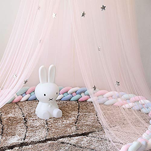 Dosel para cama para niños, cunas para niños, mosquitera con plumas, castillo de dome, tienda de juegos, rincón de lectura, decoración interior de sala de juegos (rosa con plumas)