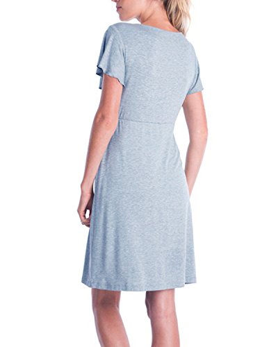 DOTBUY Mujer Camisón, Premamá Lactancia Vestido de Lactancia Maternidad de Noche Camisón Mujeres Embarazadas Ropa de Dormir Pijama Verano Encaje (M, Gris Claro)