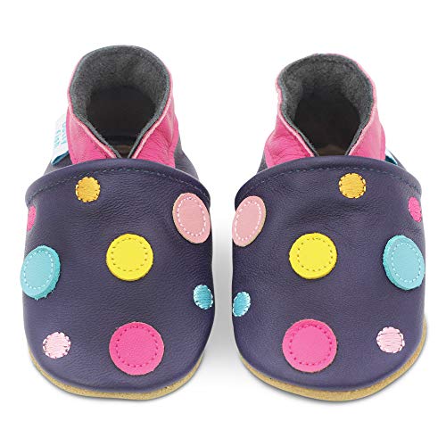 Dotty Fish Zapatos de Cuero Suave para bebés. Antideslizante. Lunares de Color Azul Marino. 6-12 Meses (19 EU)