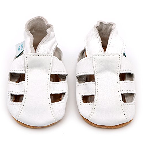 Dotty Fish Zapatos de Cuero Suave para bebés. Sandalias Blanco para niños y niñas. 12-18 Meses (21 EU)