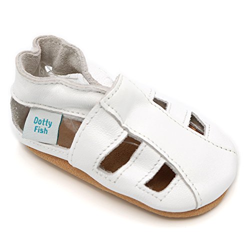 Dotty Fish Zapatos de Cuero Suave para bebés. Sandalias Blanco para niños y niñas. 12-18 Meses (21 EU)