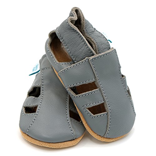 Dotty Fish Zapatos de Cuero Suave para bebés. Sandalias Gris para niños y niñas. 18-24 Meses (23 EU)