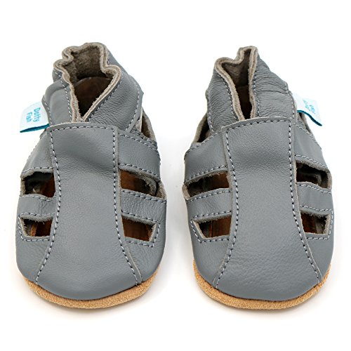 Dotty Fish Zapatos de Cuero Suave para bebés. Sandalias Gris para niños y niñas. 18-24 Meses (23 EU)