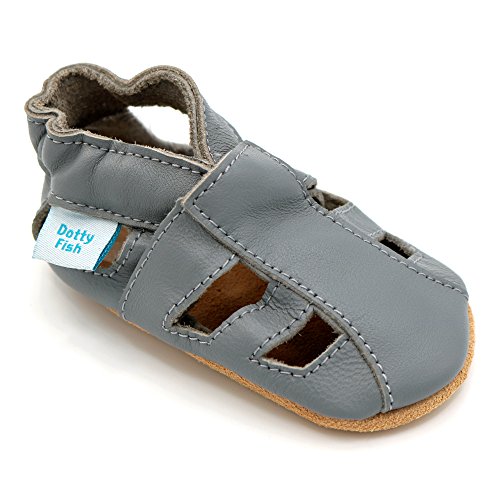 Dotty Fish Zapatos de Cuero Suave para bebés. Sandalias Gris para niños y niñas. 18-24 Meses (23 EU)