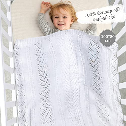 DovFanny 100% algodón para bebé, suave manta para bebés y niños pequeños, color blanco