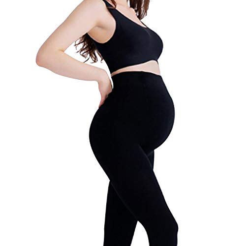 DYLISEA Leggins Premamá Talla Grande en Algodon, Pantalones Premama Ropa de Maternidad Mujer,Pantalones para Embarazadas Negro, Largos Embarazo Ropa Deporte para Mujer (M, m)