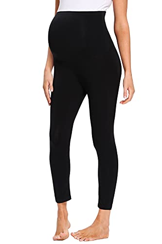 DYLISEA Leggins Premamá Talla Grande en Algodon, Pantalones Premama Ropa de Maternidad Mujer,Pantalones para Embarazadas Negro, Largos Embarazo Ropa Deporte para Mujer (M, m)