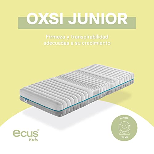 Ecus Kids Colchón niño Oxsi Junior | Firmeza y transpirabilidad adecuadas a su Crecimiento | 90x190 Niños, Espuma, Blanco y Gris, 090x190