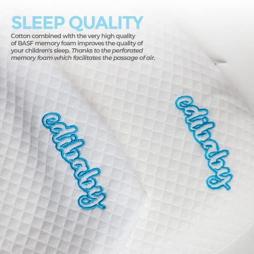 Edibaby, Almohada Bebe, Cojín Que Previene y Trata la Plagiocefalia, hasta 12 y 36 Meses, Material Viscoelástico Memory Foam (36 Meses, Azul)