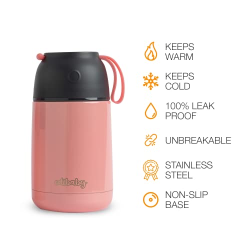 Edibaby, Termo Bebe, Papillero, Comida Bebe, Sólidos y Líquidos, 450ml y 650ml, con Cuchara Incluida, para Alimentos y Bebidas (Rosa, 650 ml)