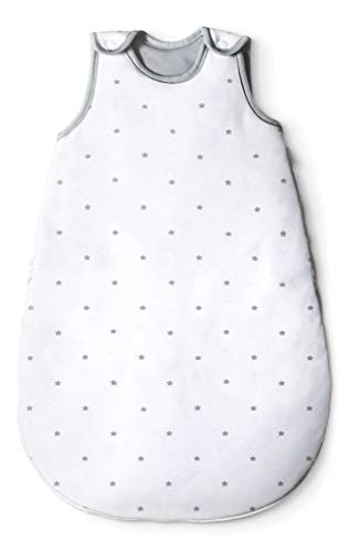 Ehrenkind® Saco de dormir redondo para bebé | Arrullo de algodón orgánico | Bolsa de dormir para bebé para todas las estaciones | Tamaño: 62/68 | Color: Blanco con estrellas grises